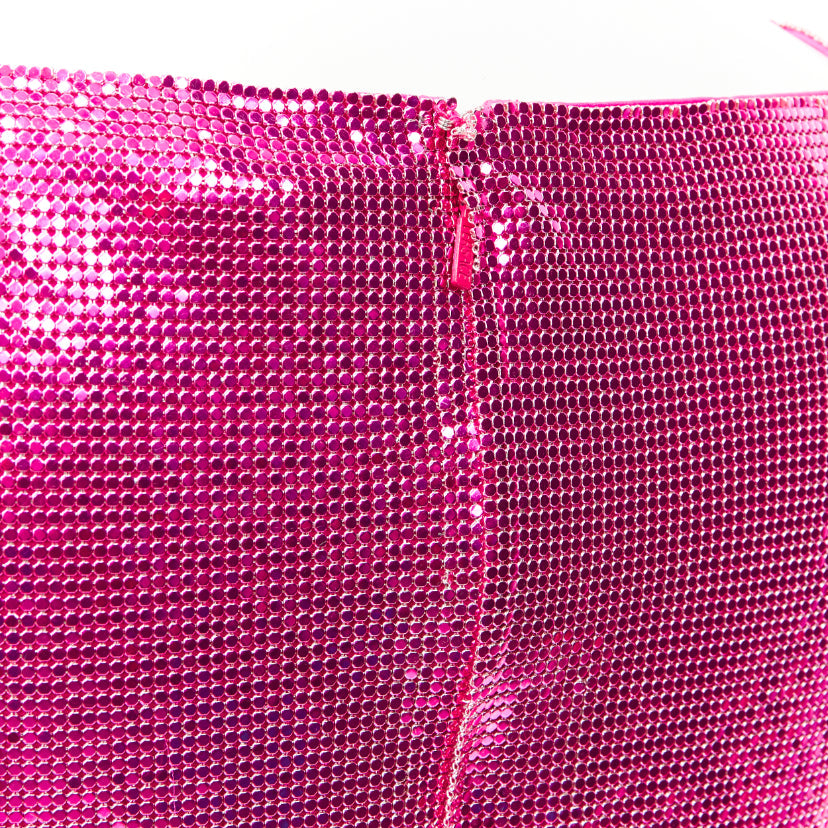 rare VERSACE 2022 Runway pink metal chainmail Medusa safety pin dress IT38 XS