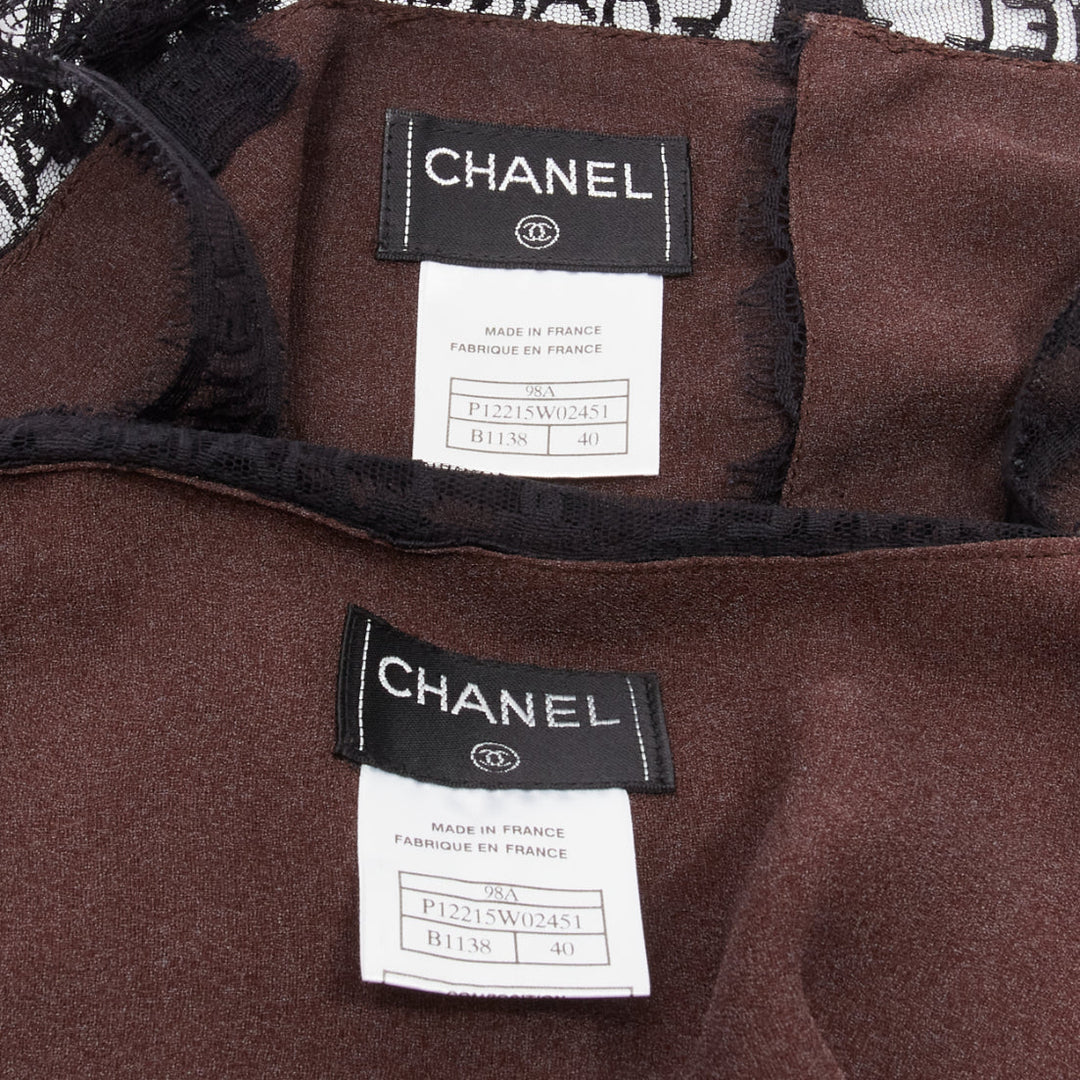 rare CHANEL 98A Karl Lagerfeld Runway Vintage black CC lace cami skirt FR40 L