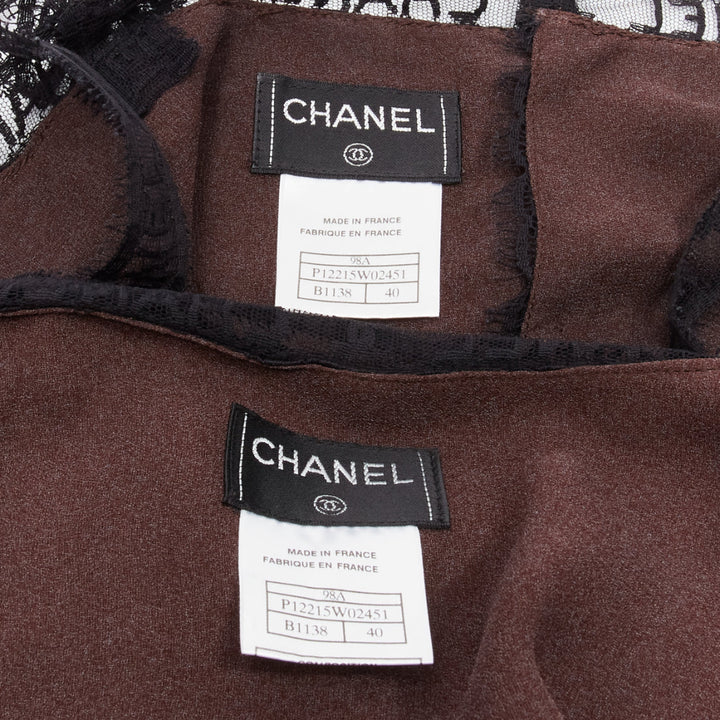 rare CHANEL 98A Karl Lagerfeld Runway Vintage black CC lace cami skirt FR40 L