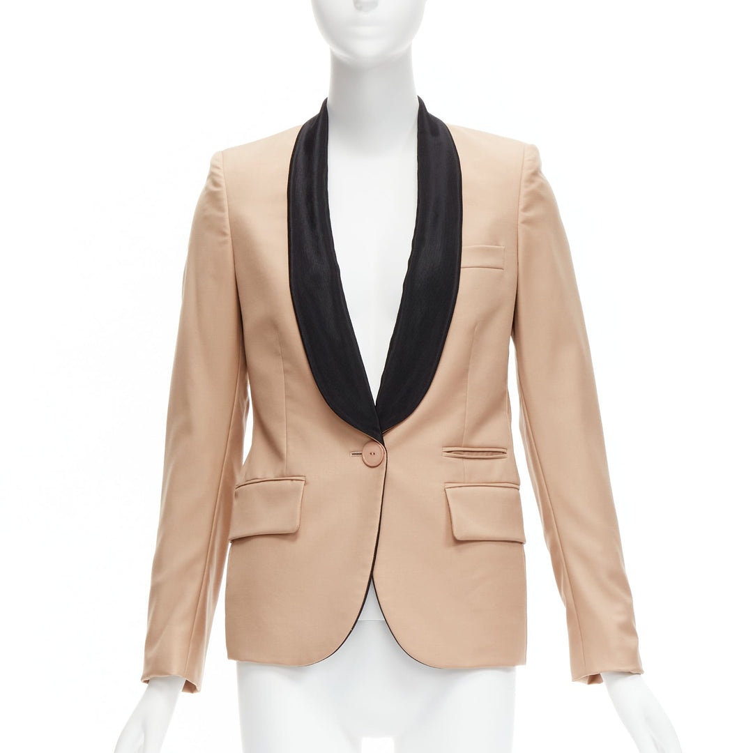 STELLA MCCARTNE nude wool shawl collar multi pocket tux blazer IT36 XXS