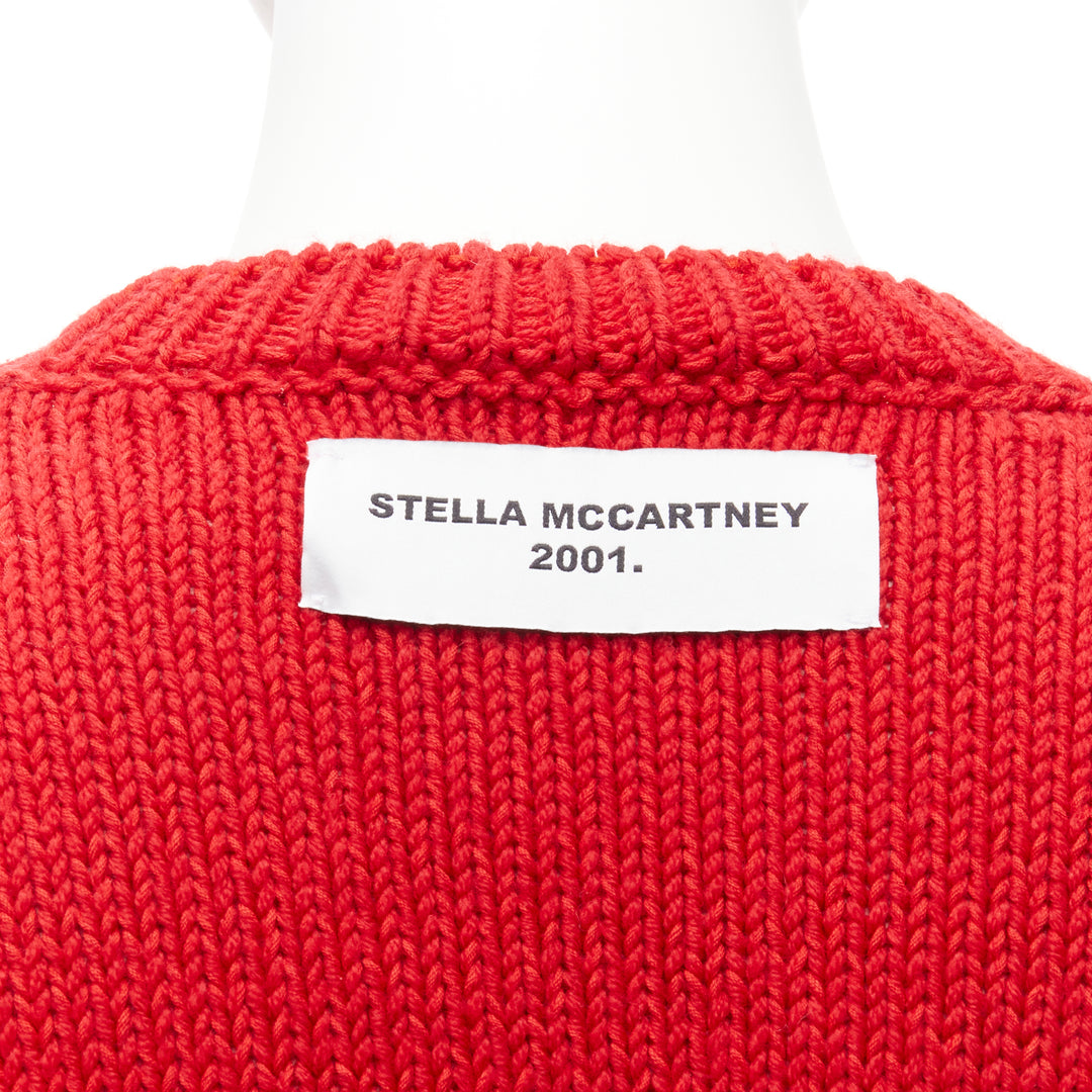 STELLA MCCARTNEY red wool cotton textured bunny sweater IT34 XXS