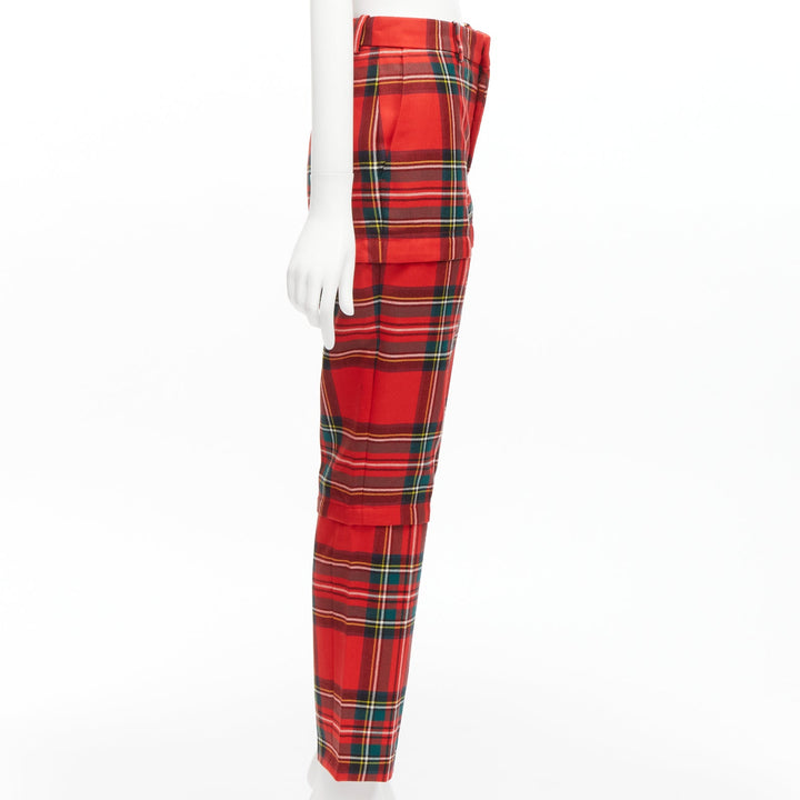 BALENCIAGA 2017 Runway red green punk plaid detachable zipper pants FR34 XS
