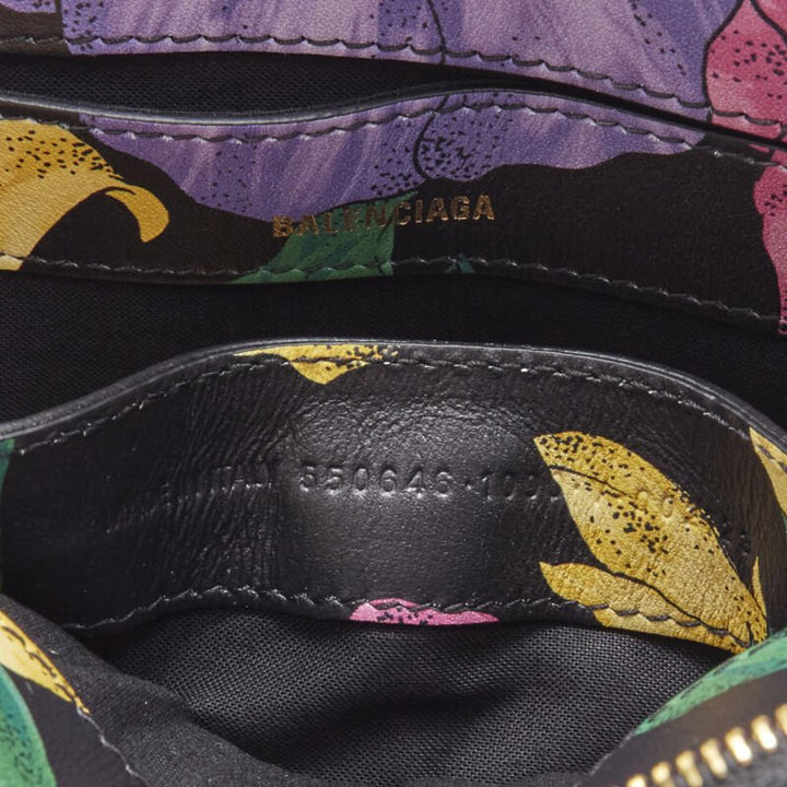 BALENCIAGA Ville XXS black floral logo print top handle crossbody bag