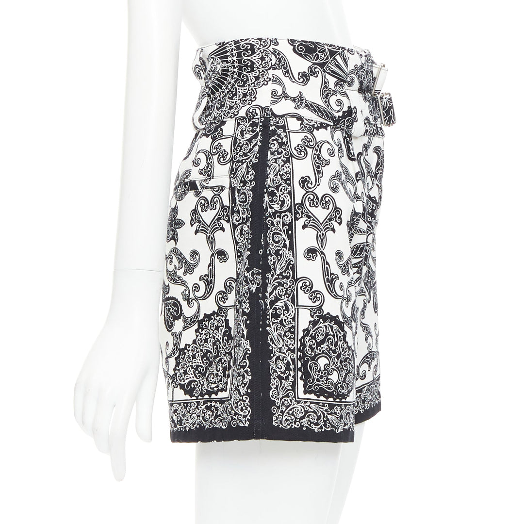CHRISTIAN DIOR black white cotton handkerchief double belt shorts FR34 XS