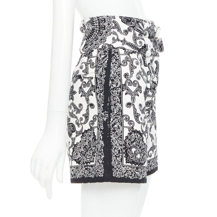 CHRISTIAN DIOR black white cotton handkerchief double belt shorts FR34 XS