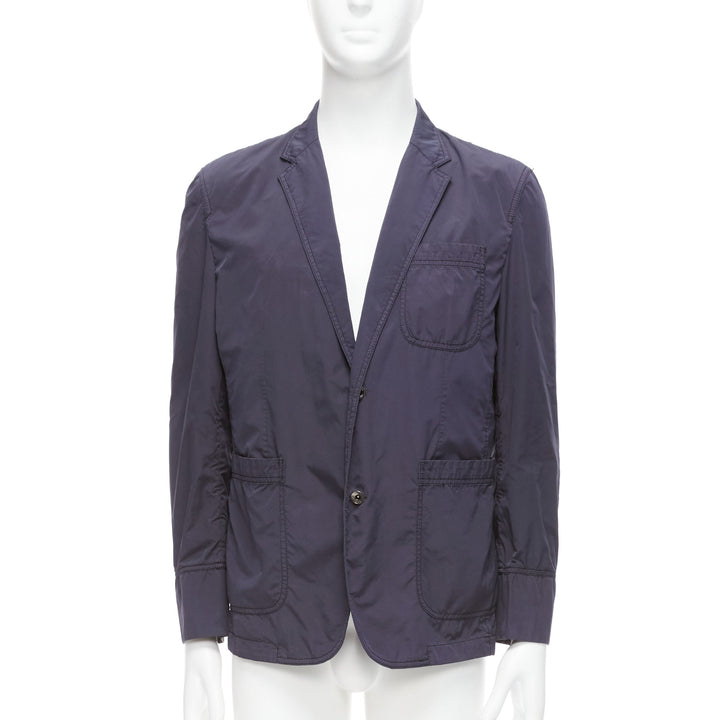 ST DUPONT charcoal grey nylon overstitched silver hardware blazer IT50 L