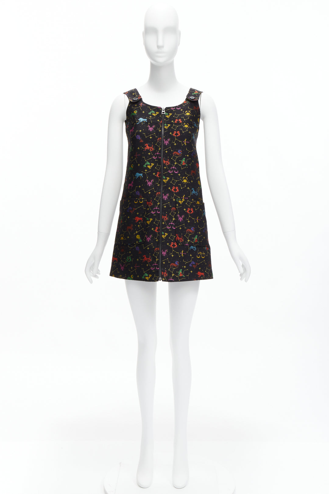 CHRISTIAN DIOR 2022 Pixel Zodiac black astrology jacquard zip mini dress FR34 XS