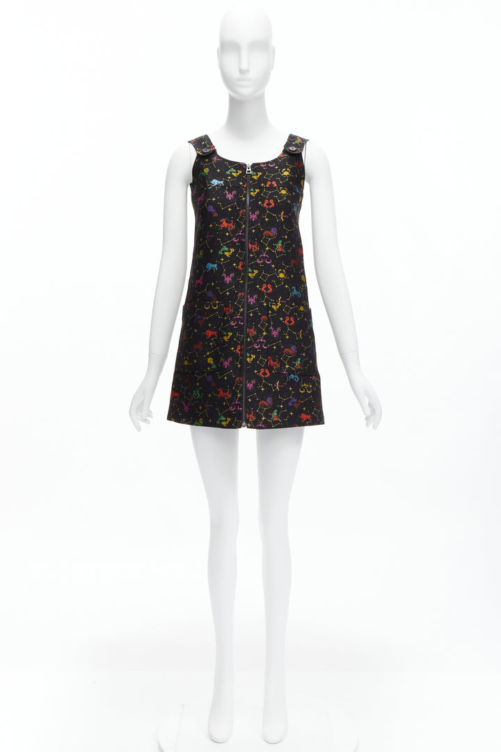 CHRISTIAN DIOR 2022 Pixel Zodiac black astrology jacquard zip mini dress FR34 XS