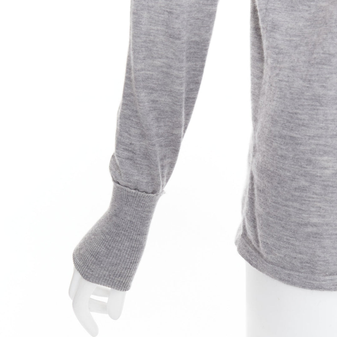 CHANEL 100% cashmere grey Camellia CC button keyhole sweater FR44 XXL