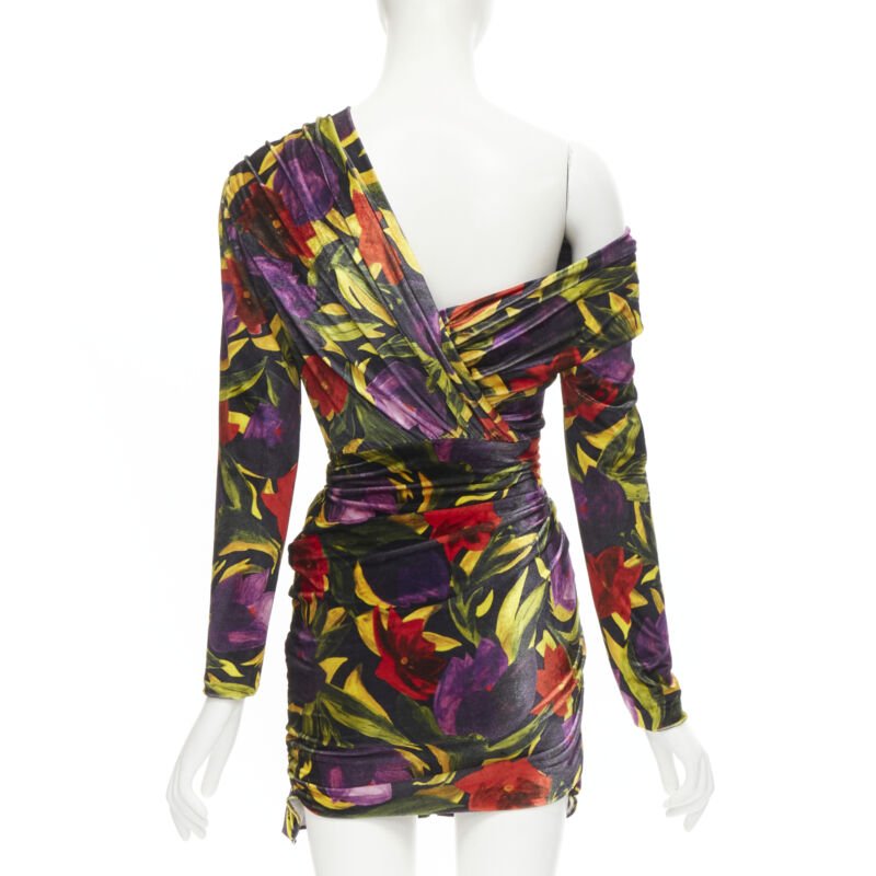 BALENCIAGA 2019 Runway Demna floral velvet wrap draped mini dress FR36 S