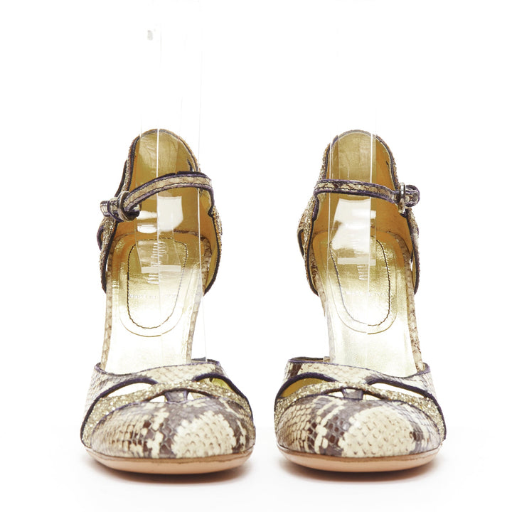 MIU MIU Vintage snake print gold course glitter chunky heel maryjane EU36.5