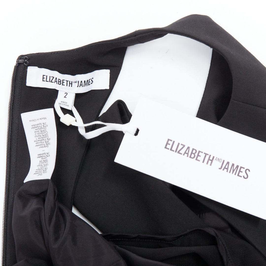 ELIZABETH AND JAMES Parker black sheer hem racer top mini dress US2 S