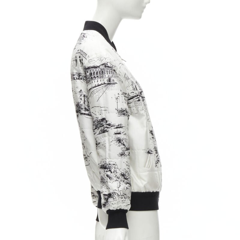 CELINE Hedi Slimane Runway Casaque white silk foulard reversible bomber FR34