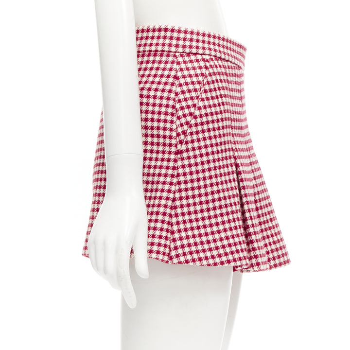 RED VALENTINO red white wool blend gingham pleated high waist skorts IT36 XXS