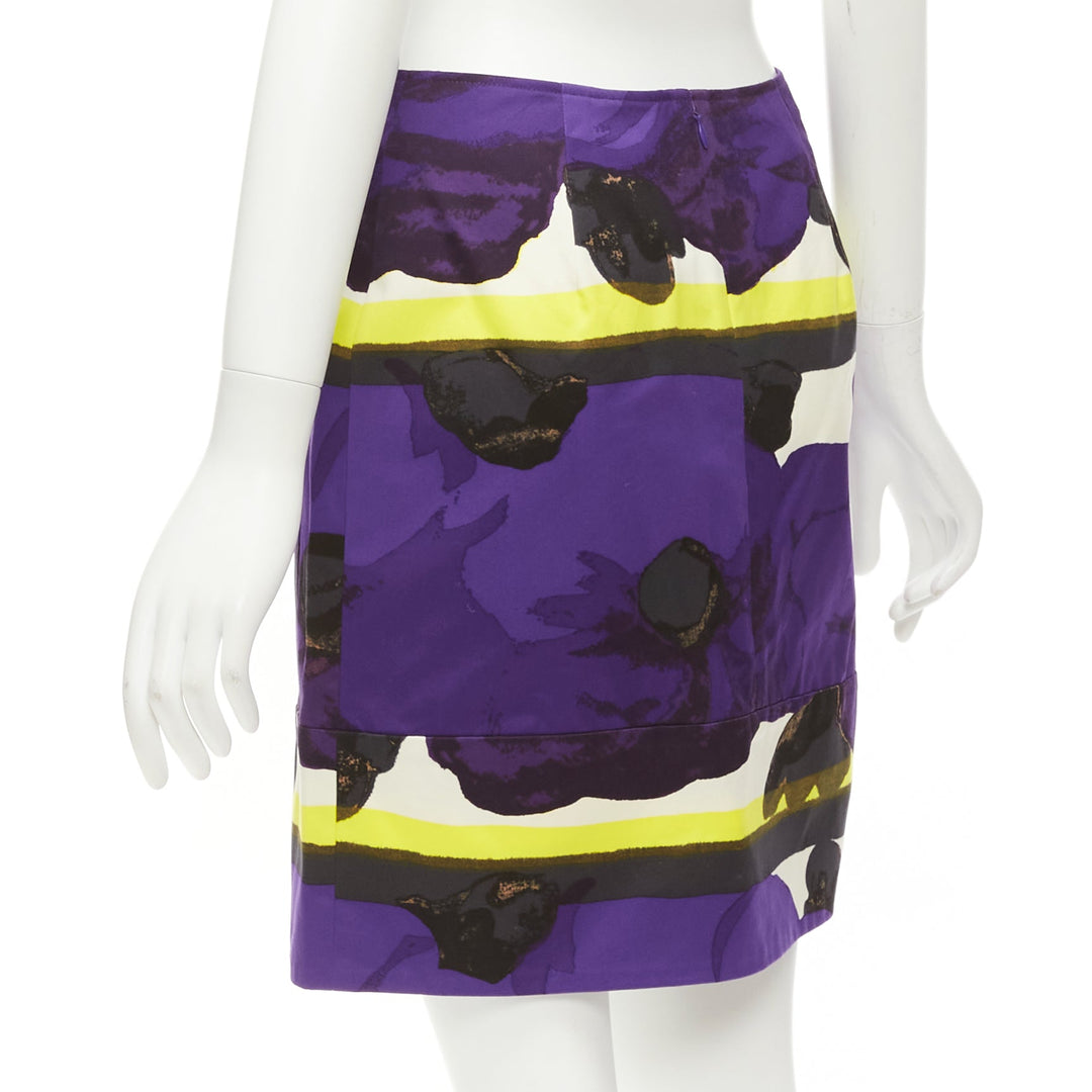 MARNI purple yellow orchid floral print cotton high waist mini skirt IT38 XS