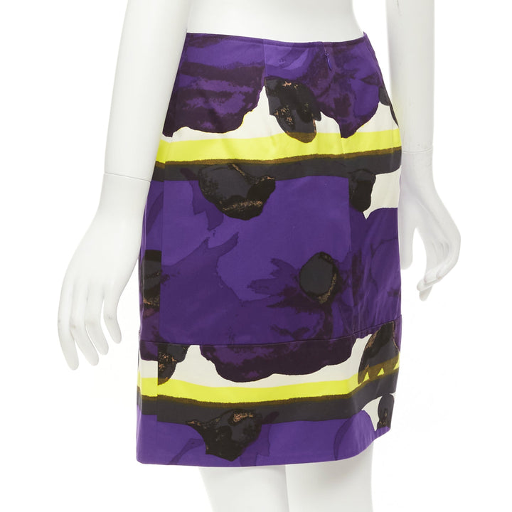 MARNI purple yellow orchid floral print cotton high waist mini skirt IT38 XS