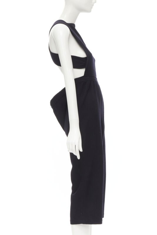 COMME DES GARCONS Vintage 1980's black wool cross back cropped jumpsuit S