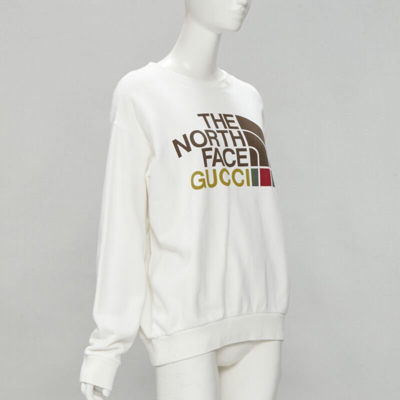 GUCCI THE NORTH FACE logo print white cotton oversized sweatshirt pullover XS