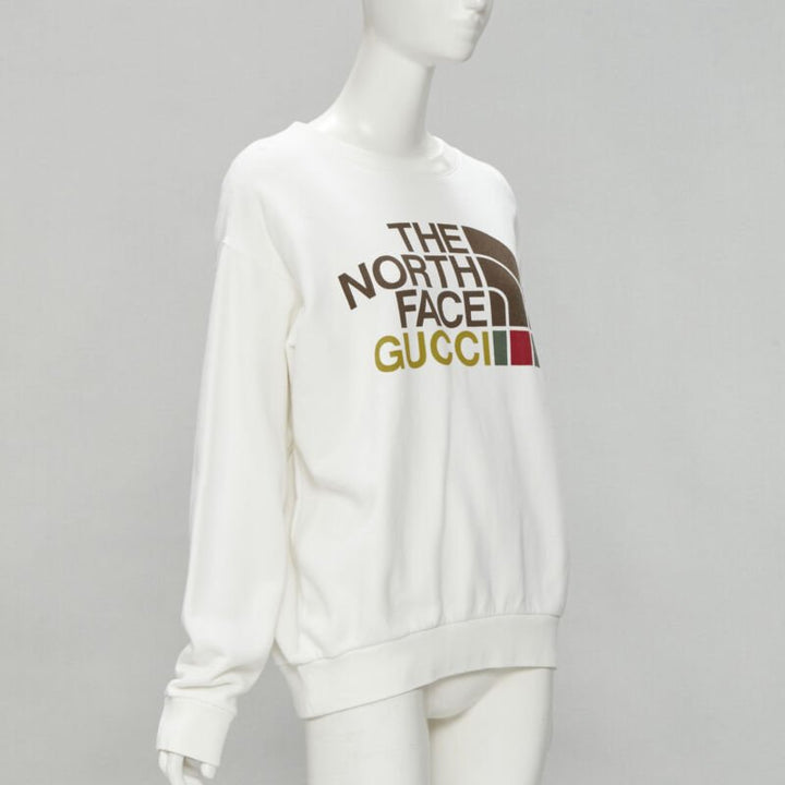 GUCCI THE NORTH FACE logo print white cotton oversized sweatshirt pullover XS