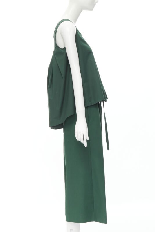 ROCHAS dark green cotton blend flared back vest wide leg pants FR38 S