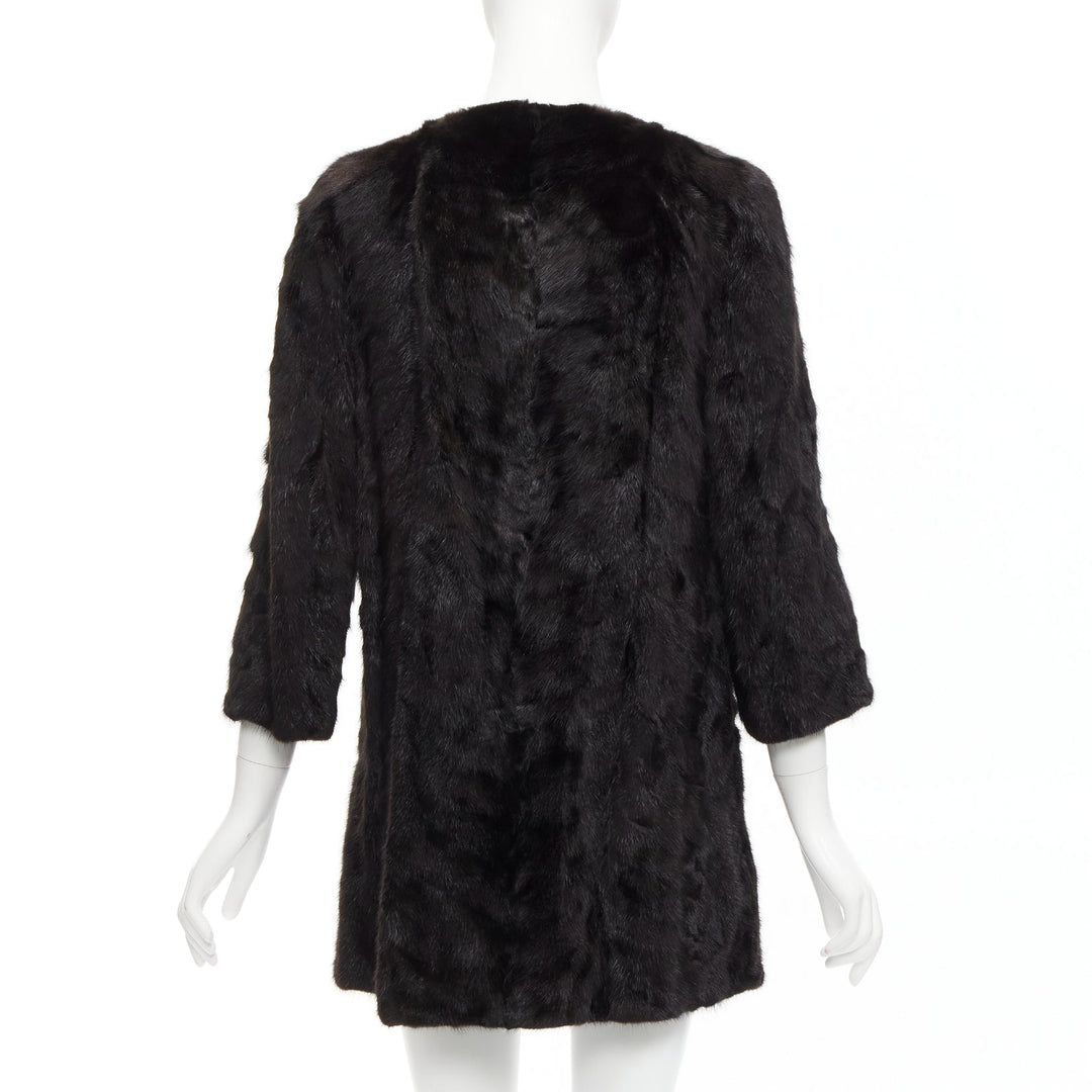 CHEVITTE dark brown genuine fur jewel neck cropped sleeves coat top M