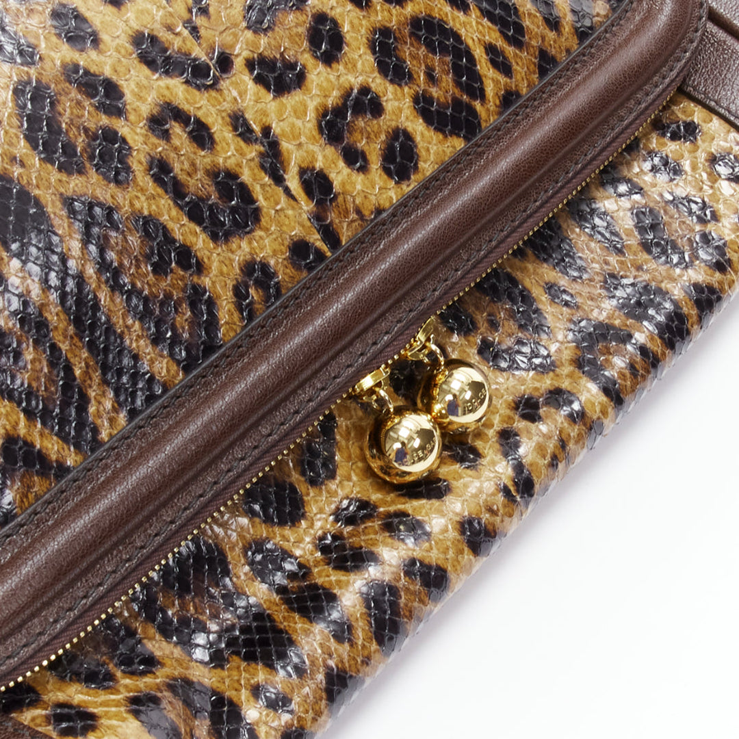 DOLCE GABBANA Sicily brown leopard print scaled leather satchel bag