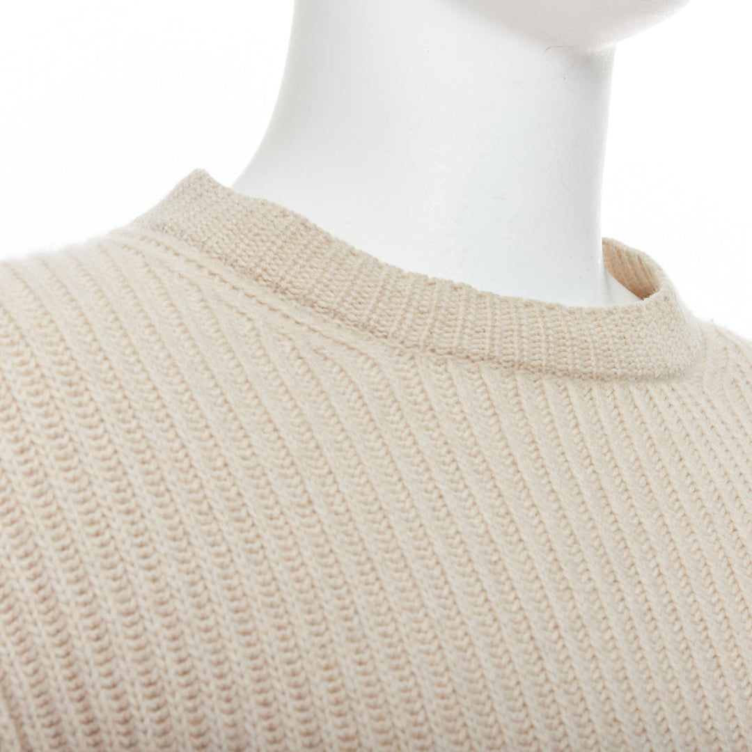 ERMENEGILDO ZEGNA Pure Casshmere beige panelled rib sweater EU48 M