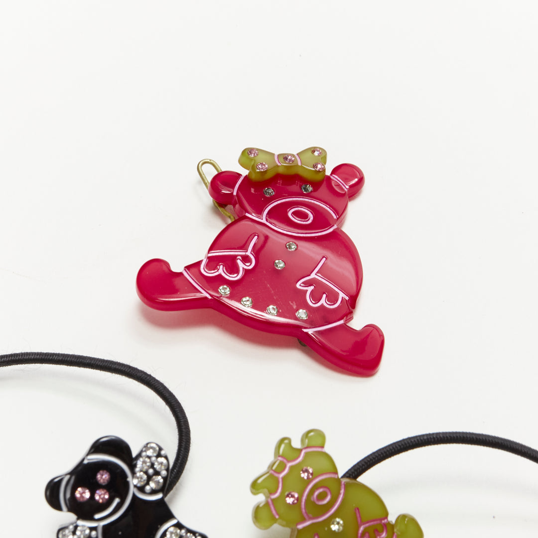 CHIC & MODE Alexandre Zouari red green black crystal teddy bear clip tie X3