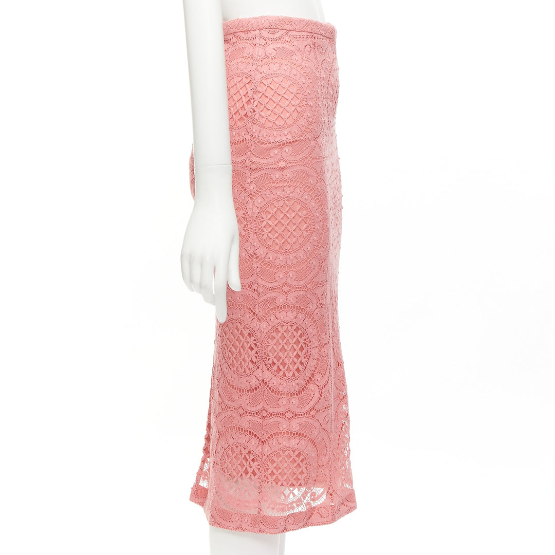 BURBERRY Runway pink cotton blend floral lace high waisted pencil skirt IT36 XXS