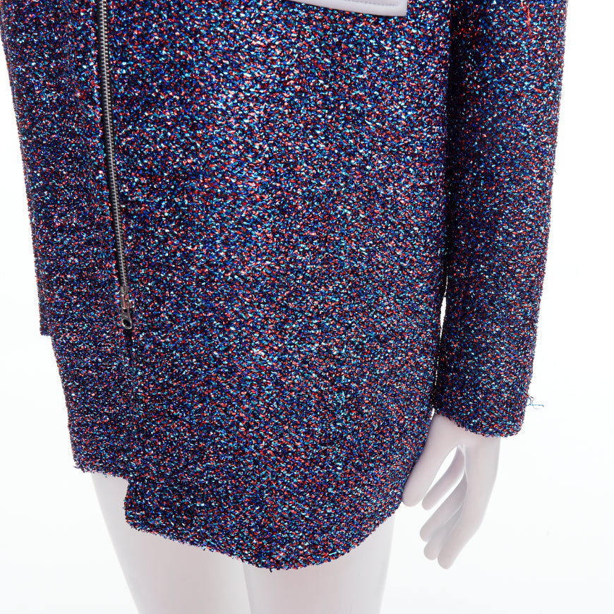 XANDER ZHOU Signature purple blue lurex grey pocket tinsel jacket IT46 S