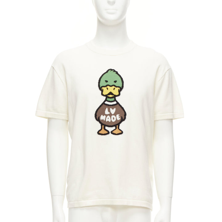 LOUIS VUITTON Nigo LV Made Duck cream intarsia jacquard knit top S