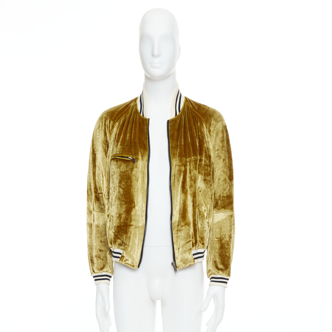 rare HAIDER ACKERMANN 2015 RUnway gold crushed velvet Teddy bomber jacket S