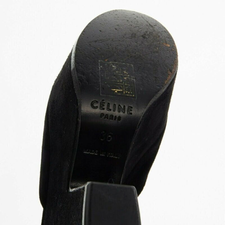 CELINE PHOEBE PHILO black suede cut out platform wedge ankle cuff heels EU36 US6