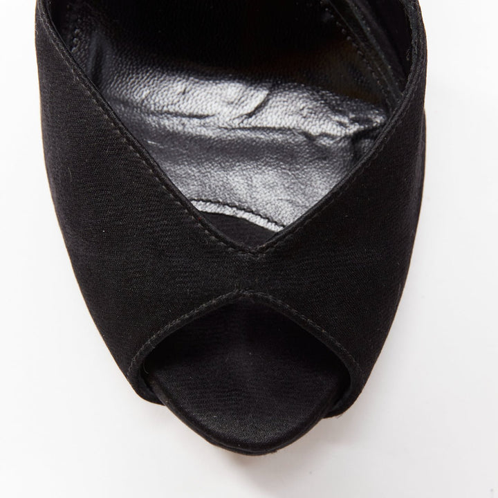 ALEXANDER MCQUEEN black satin clear lucite dagger peep toe heel EU37