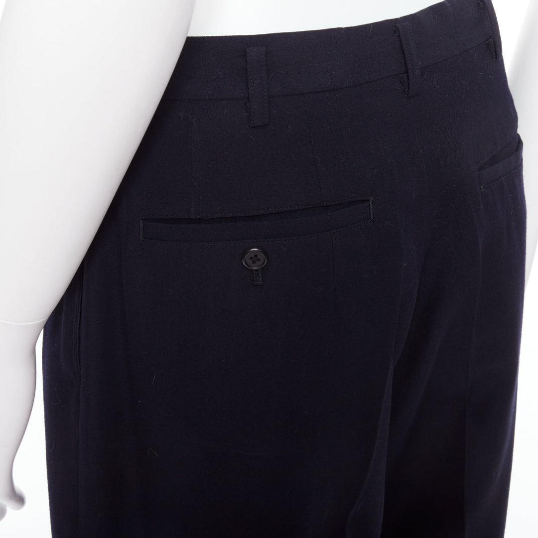 YOHJI YAMAMOTO Y's black 100% wool pleated front wide tapered pants M