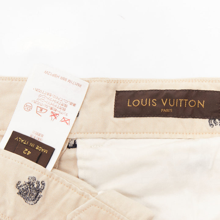 LOUIS VUITTON khaki cotton black elephant embroidery safari shorts FR42 M