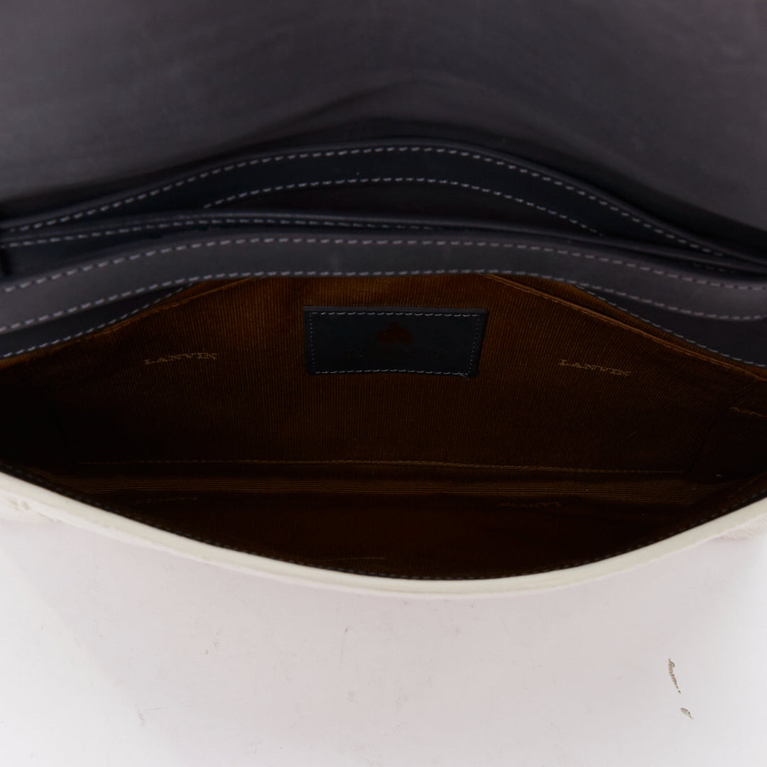 LANVIN Miss Sartorial off white calf hair gold bar flap envelope clutch bag