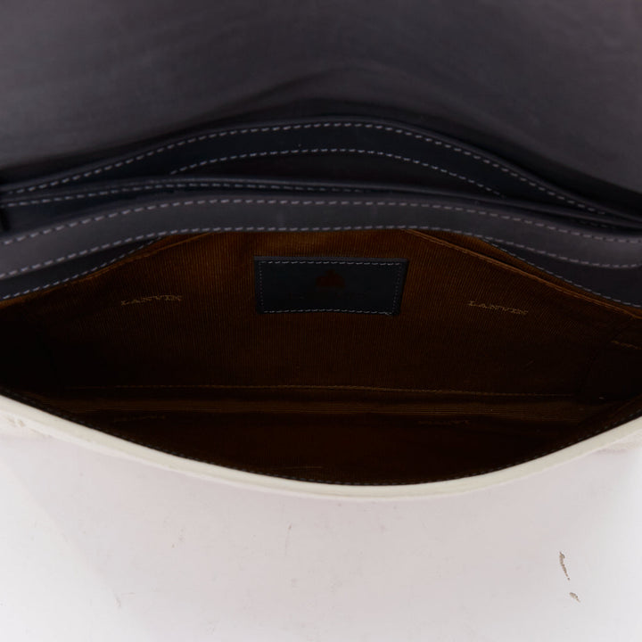 LANVIN Miss Sartorial off white calf hair gold bar flap envelope clutch bag
