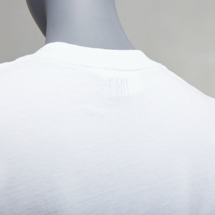 AMI white cotton embroidered A heart badge logo oversized tshirt US0 XS