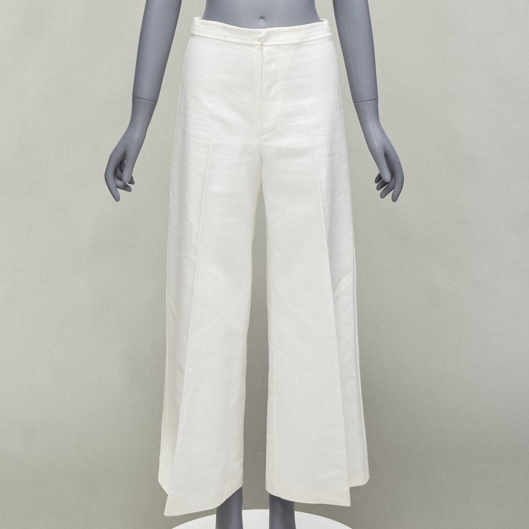 ISABEL MARANT white cotton linen high waist wide leg cropped pants FR36 S