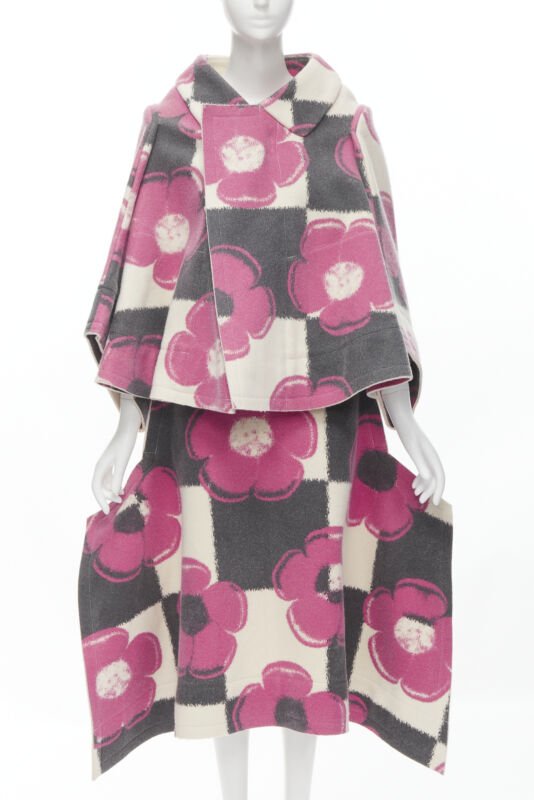 rare COMME DES GARCONS 2012 Runway 2D Flat Packed Doll floral checkered set XS