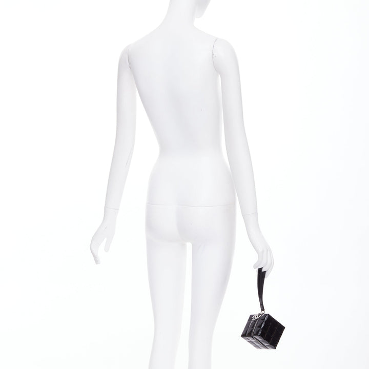 CHANEL 2003 black patent leather Rubiks Cube CC logo clutch bag