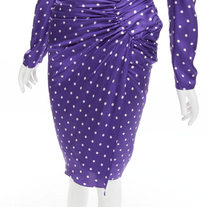 ALEXANDRE VAUTHIER Runway purple polka dot puff shoulder wrapped dress FR34 XS