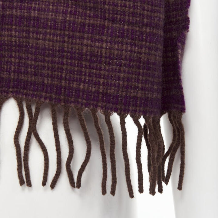 MAX MARA 100% cashmere brown purple woven tassel fringe scarf