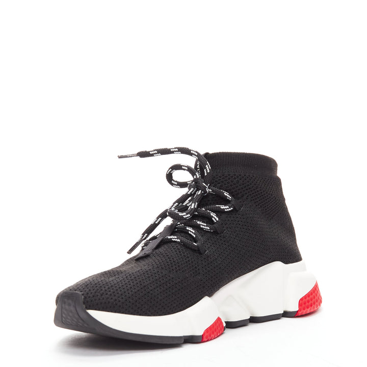 BALENCIAGA Speed black white red logo laced sock sneakers EU40