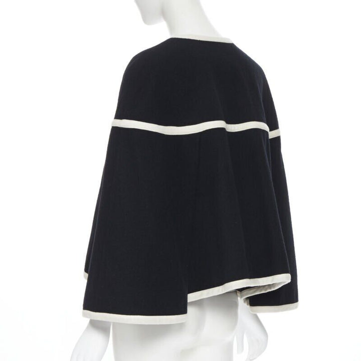 vintage COMME DES GARCONS 1989 Runway black white trimmed cape poncho jacket M