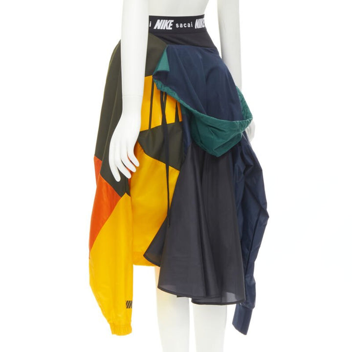 SACAI NIKE deconstructed windbreaker patchwork draped skirt XXS