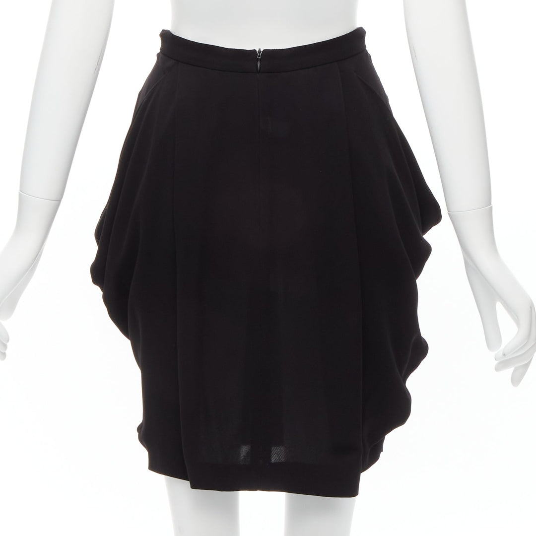 MIU MIU black asymmetric draped high waisted mini tulip skirt IT38 XS