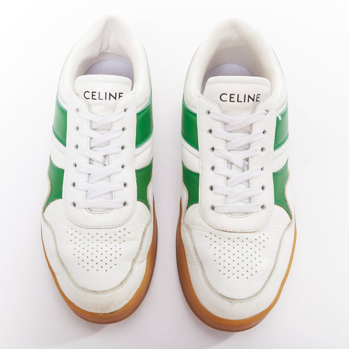 CELINE green optic white flash green leather low top sneakers EU37