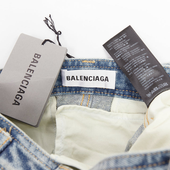 BALENCIAGA Demna 2021 Cargo Kick blue denim low waist logo midi skirt FR38 M